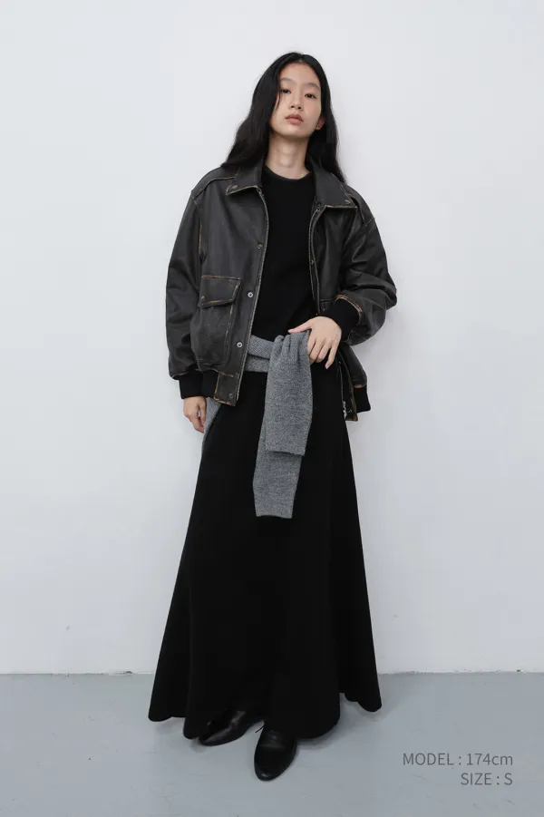 UNISEX DETACHABLE A-2 LEATHER BLOUSON BRUSHED BLACK_UDJU6C102G3