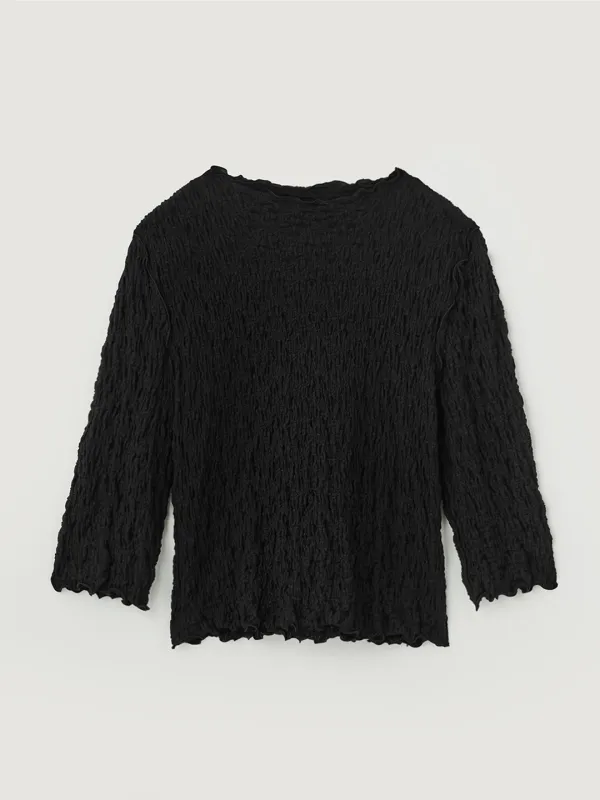Crinkle three-quarter sleeve top - Black