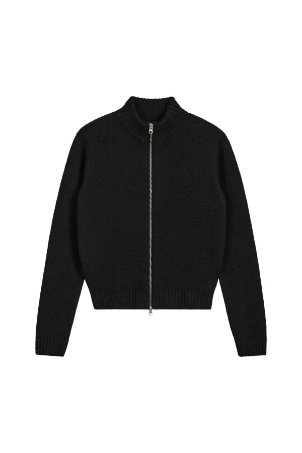 (W) HEART LOGO ZIP CARDIGAN-BLACK