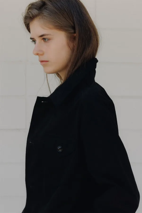 Buzzi lace trimming shirt jacket (black)