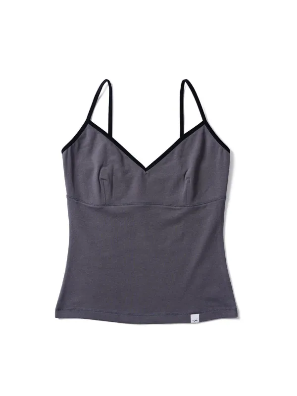 Velvet Strap Sleeveless Top - Charcoal