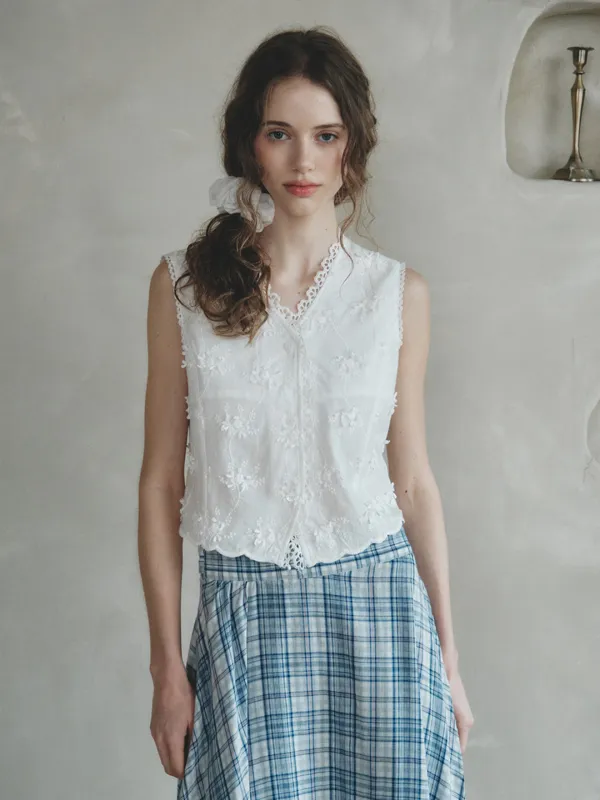 POLANA lace v-neck vest_white