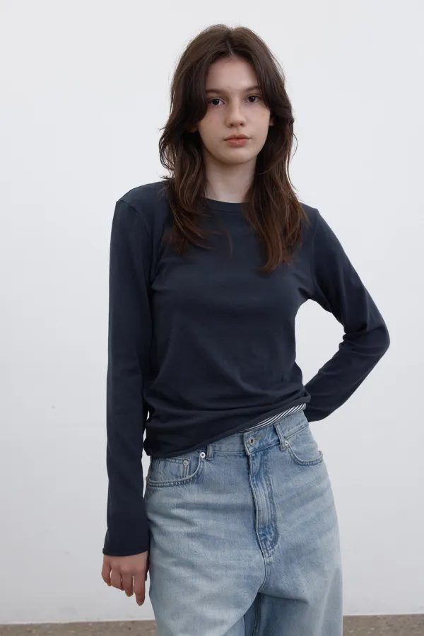 [4차] Easy cotton layered t-shirt (charcoal)