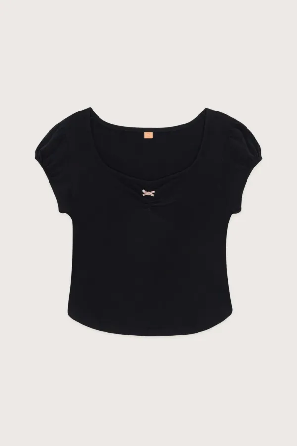 Round Shirring T-Shirt (Black)
