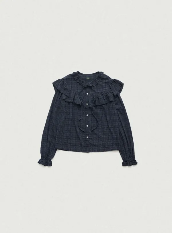 Panelé Check Ruffled Blouse_Navy