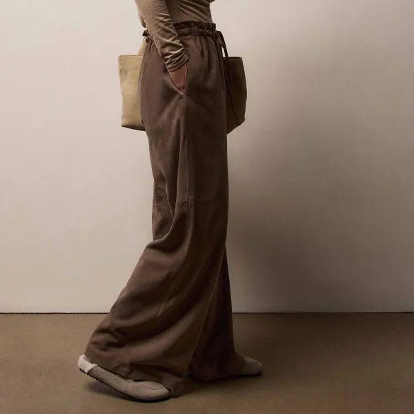 Suede Paperbag Pant - Caribou