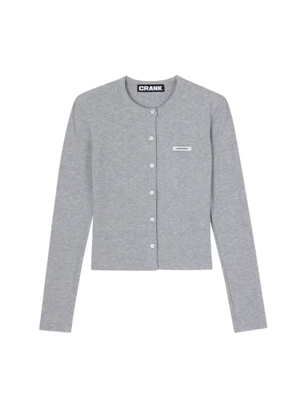KNIT STUD BUTTON CARDIGAN_GREY