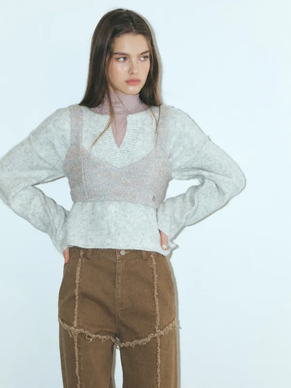 Boucle Tweed Bustier, Light Grey