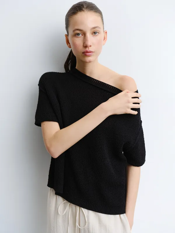 TVR ONE OFF-SHOULDER KNIT TOP_BLACK