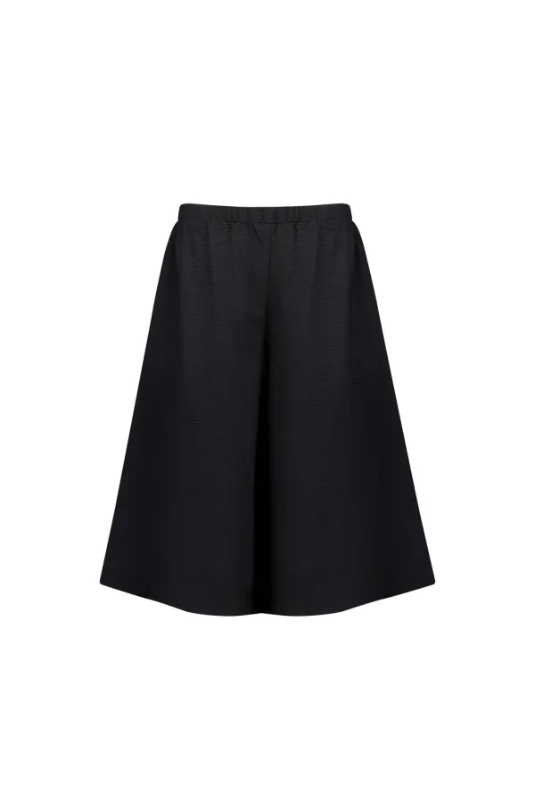 SHIRRED WAIST CULOTTE PANTS (BLACK)