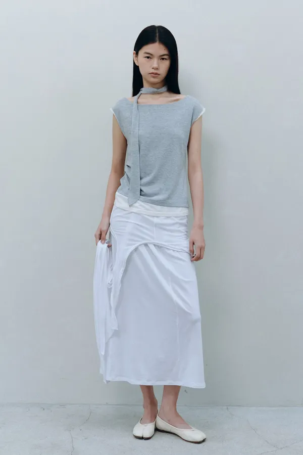 LAYERED NECK STRAP T-SHIRT, MELANGE GRAY