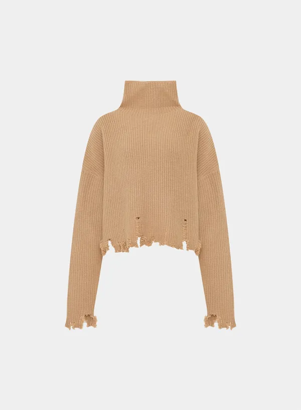 Ana high-neck destroyed wool cash KN