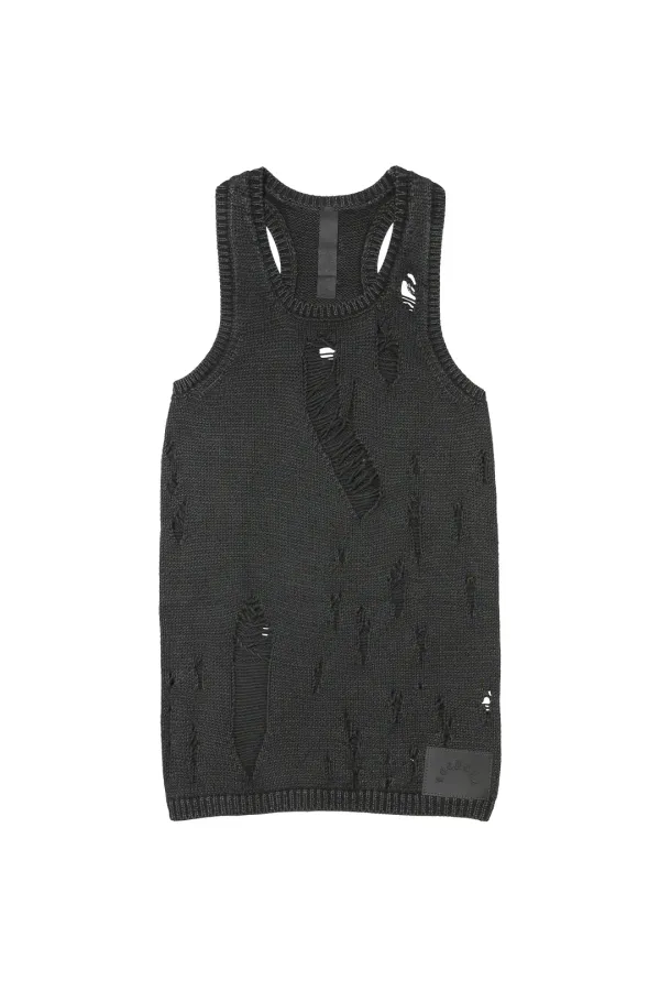 WASHING DAMAGED SLEEVELESS TOP CHARCOAL