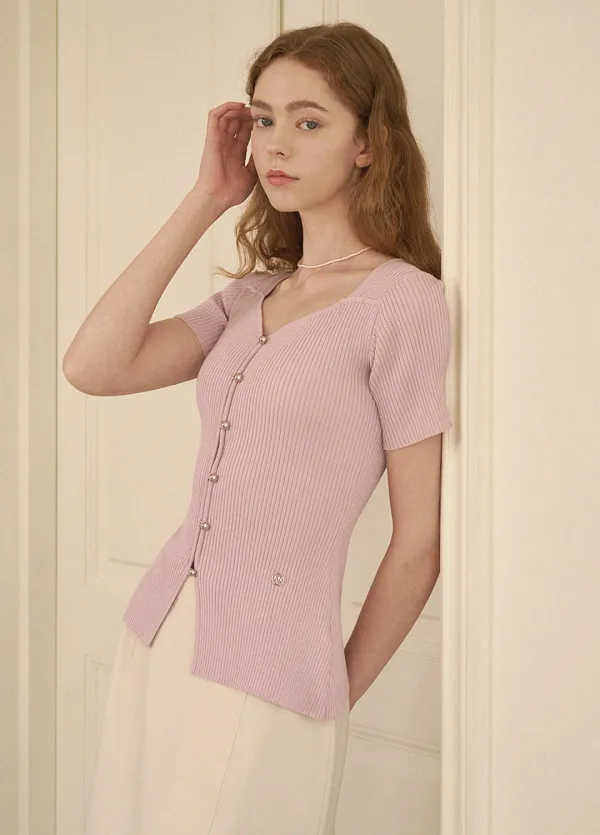  [44-120]  Brigtsome Heart Neck Knit  브라이트썸 하트 넥 니트 (여름-데일리룩-출근룩-오피스룩-하객룩-오피스룩-러블리룩-클래식룩-반소매-가디건-비스코스-퍼프-하트넥-빅사이즈-자체제작) 