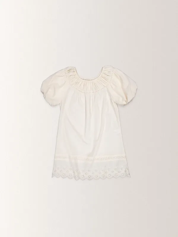 CROCHET SHIRRING LACE BLOUSE [ CREAM ]