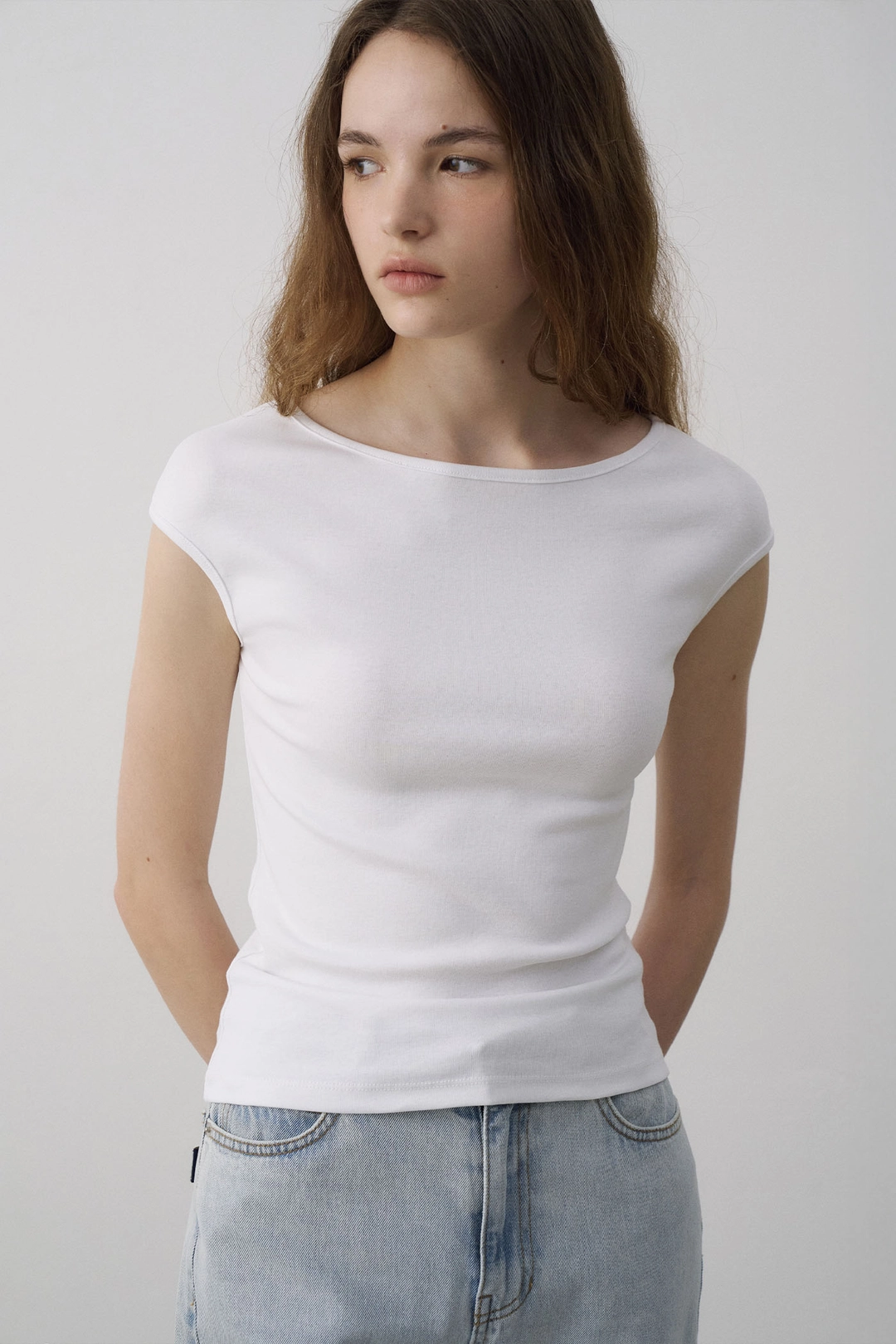 라메레이 [2차 리오더]Mini Cap Sleeve Boat Neck T-Shirt[LMBFSUTT630]-2color 상품 이미지 3