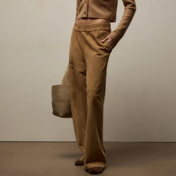 Suede Wide Leg Pant - Sand