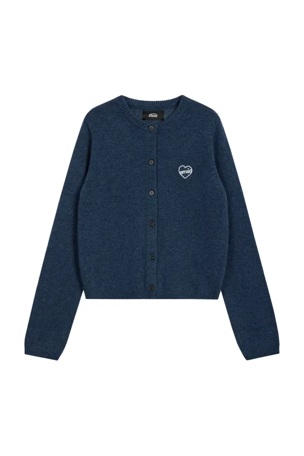 (W) HEART KNIT CARDIGAN-NAVY