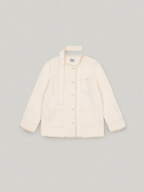 Clair Scarf Half Tweed Jacket - Ivory클레어 스카프 하프 트위드 자켓