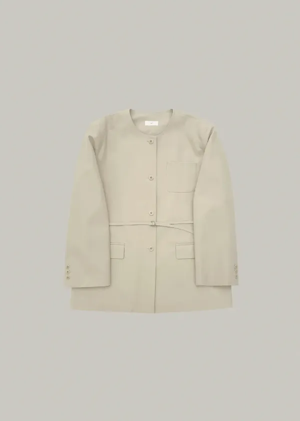 collarless belt jacket