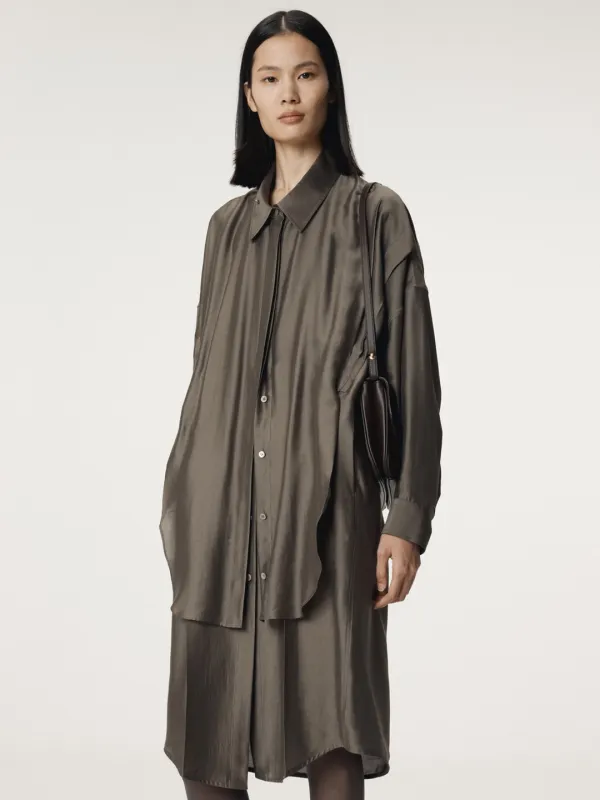 DOUBLE LAYER POINT SHIRT DRESS (KHAKI BROWN)