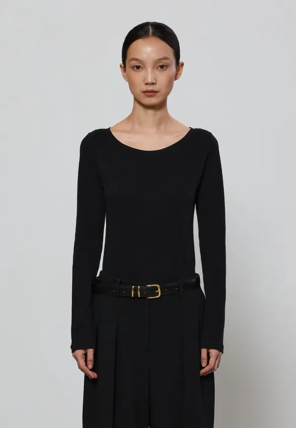 SOFT WIDE NECK T-SHIRTS - BLACK