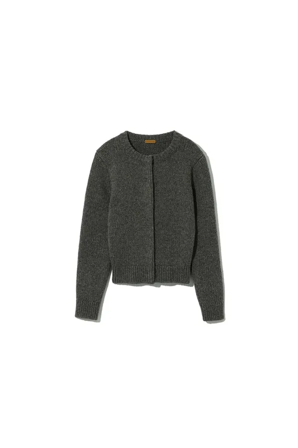 PLUSH WOOL BUTTON CARDIGAN [CHARCOAL]