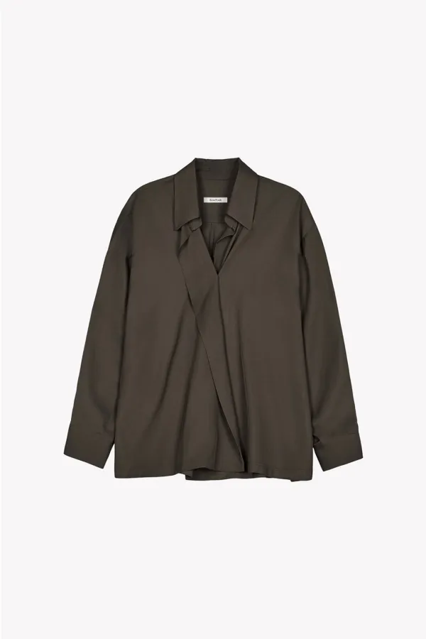 Mogan Open Collar Shirt (Brown)