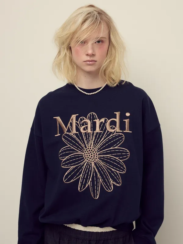 SWEATSHIRT FLOWERMARDI NEEDLEWORK_NAVY TAUPE