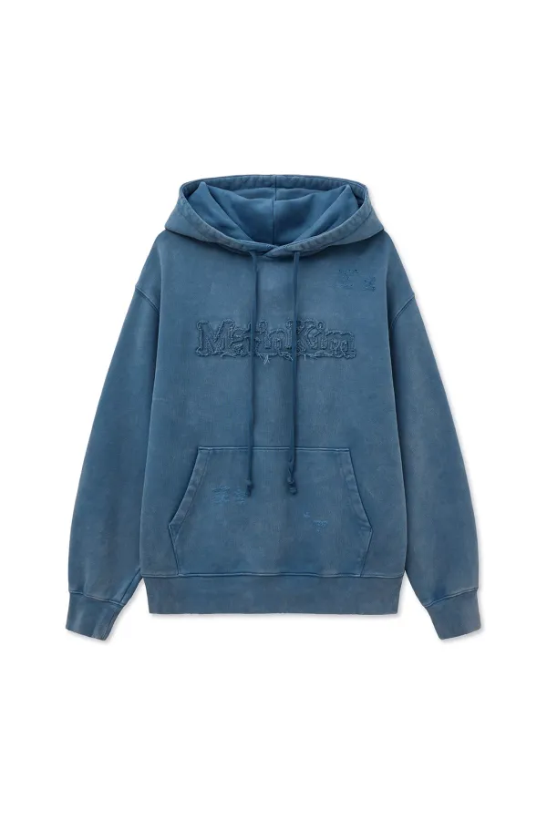 VINTAGE COLOR DYING LOGO HOODY IN BLUE