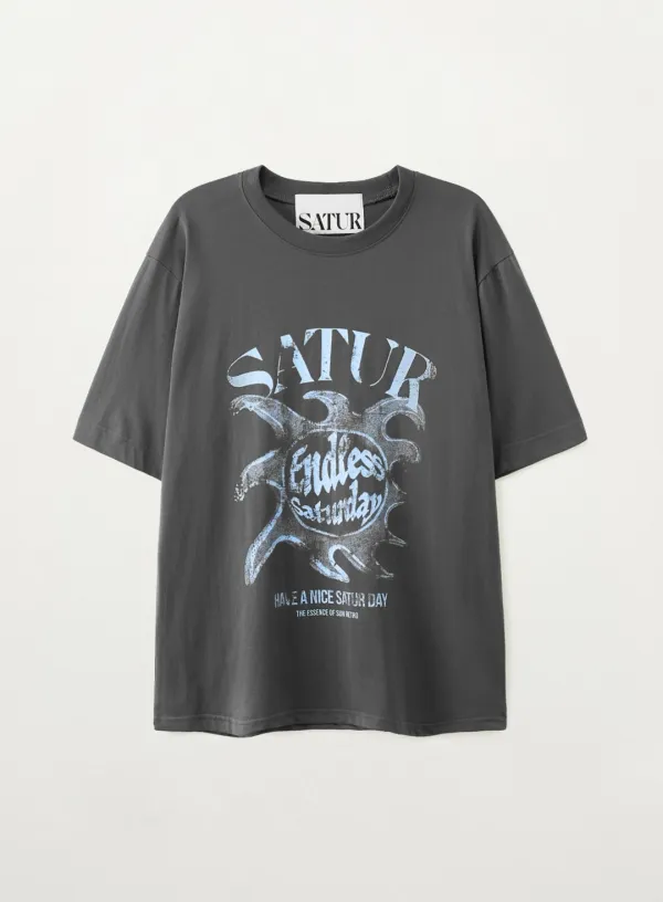 Sun Retro Graphic T-Shirt - Charcoal Blue