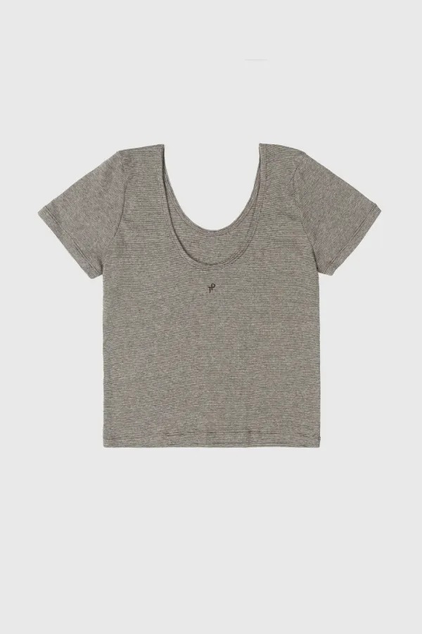 STRIPE SLIM U-NECK TOP