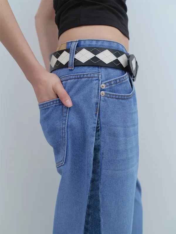 Argyle Stitch Leather Belt [Black]