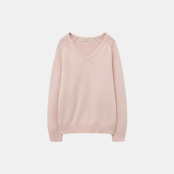 SIKN2156 울 블렌드 루즈 브이넥 니트_Light pink