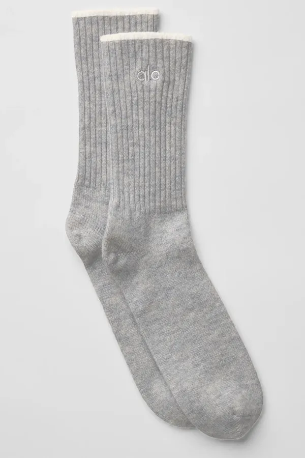 Unisex Wool Cashmere Light Frosted Sock - Light Heather Grey/Ivory
