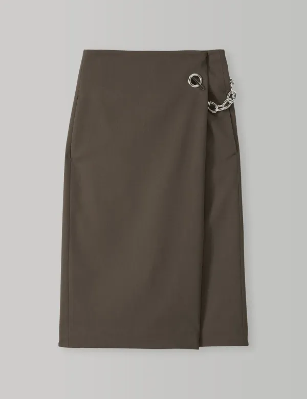 Chain Closing Wrap Skirt (Brown)