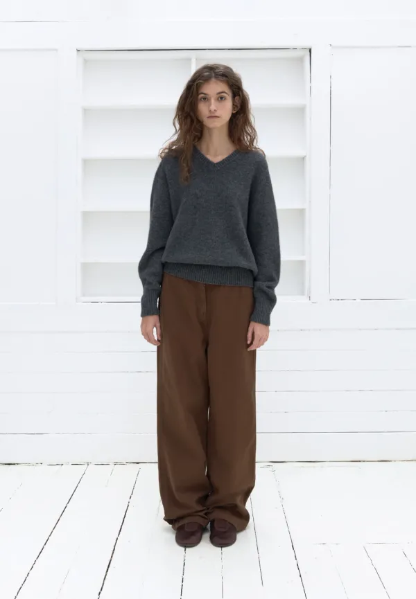 Cotton twill chino pants (brown)