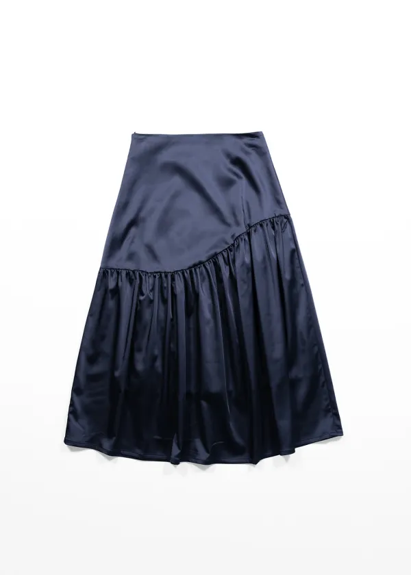 CORSET SHIRRING LONG SKIRT - NAVY