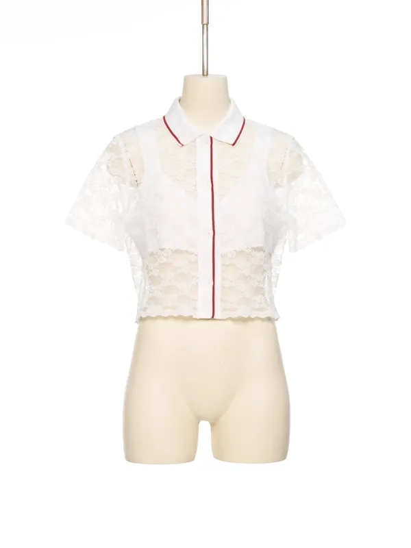 SS26 WHITE LACE CROPPED SHIRT