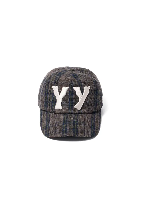 YY CHECKERED HEART BONE BALL CAP, BROWN