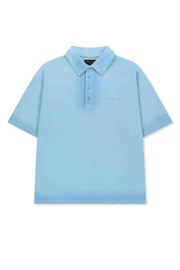SMALL LOGO WASHED PIQUE TOP FOR MEN IN BLUE