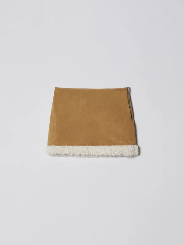 REVERSIBLE QUILTING SUEDE SKIRT [BROWN]