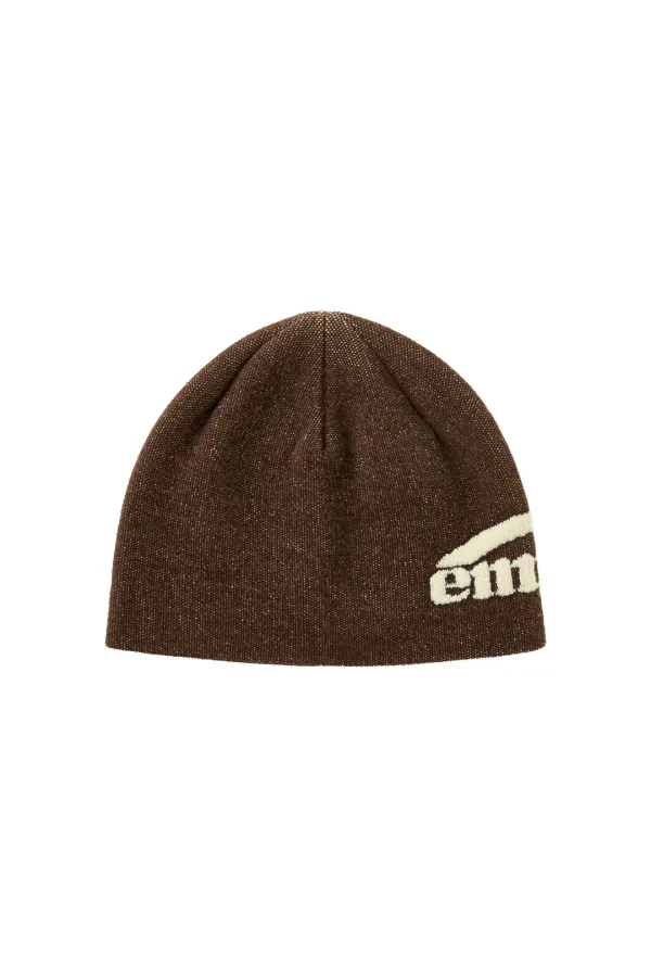 BOUCLE JACQUARD LOGO BEANIE-BROWN