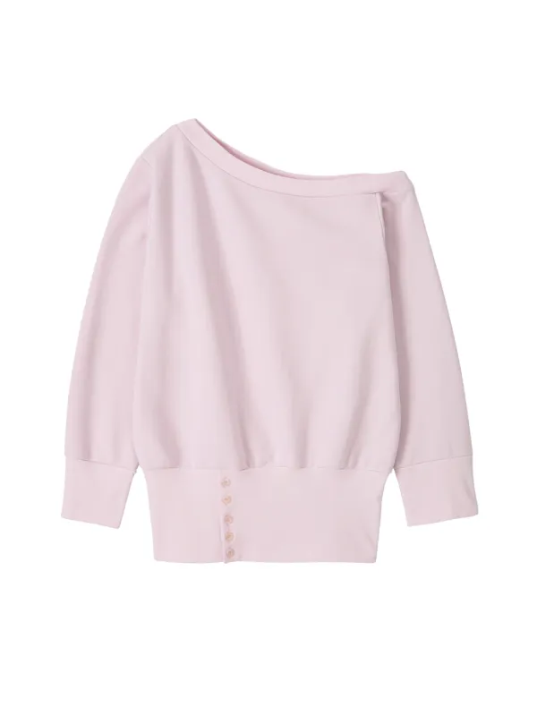 One Shoulder Sweatshirt_ Ash Pink