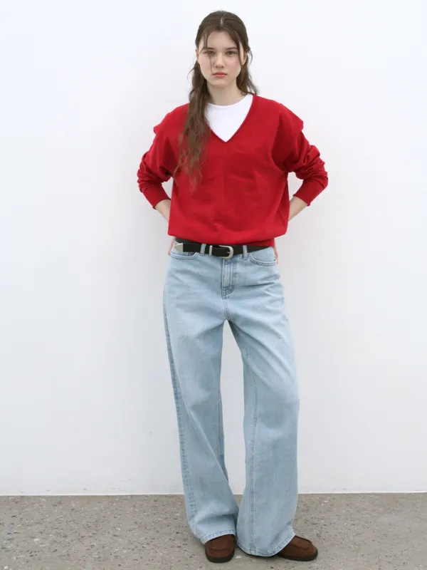 V NECK WOOL KNIT - RED