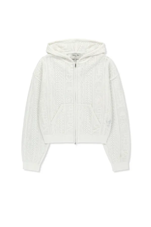 MESH LOGO KNIT HOODY ZIP UP IN WHITE