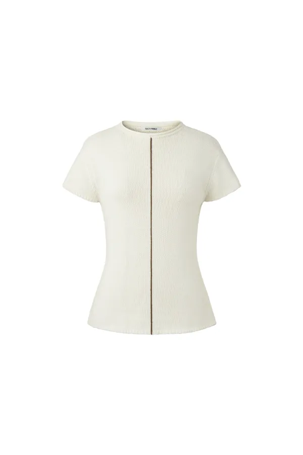 LINE POINT SHORT-SLEEVE KNIT [IVORY]