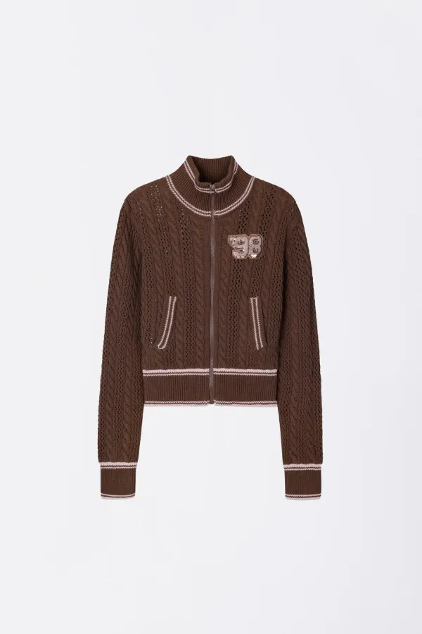 Knitted Cable Track Zip-Up Brown/Pink
