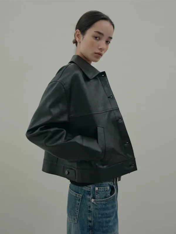 Leather Trucker Jacket (ink black)