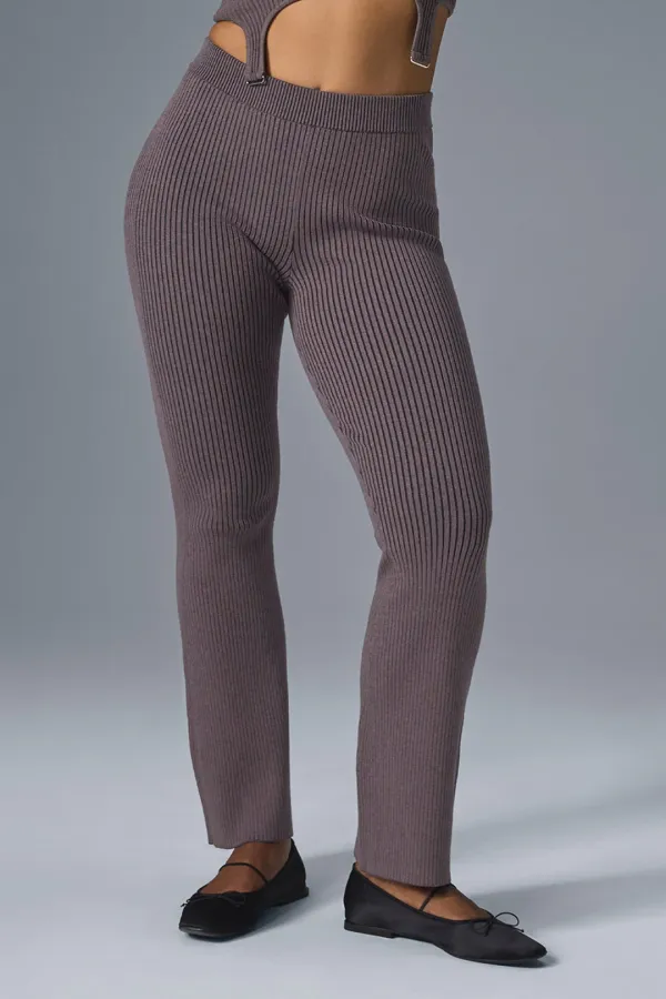 Denim Knit High-Waist Flare Pant - Raisinette/Black